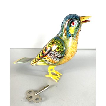 GIOCATTOLO LATTA UCCELLINO CANTERINO SONGBIRD TIN TOY Köhler (?) Germany '50s