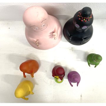 LOTTO 7 FIGURE Barbapapa BARBAMAMMA PUPAZZI GOMMA VINTAGE FABIANPLASTICA 1974