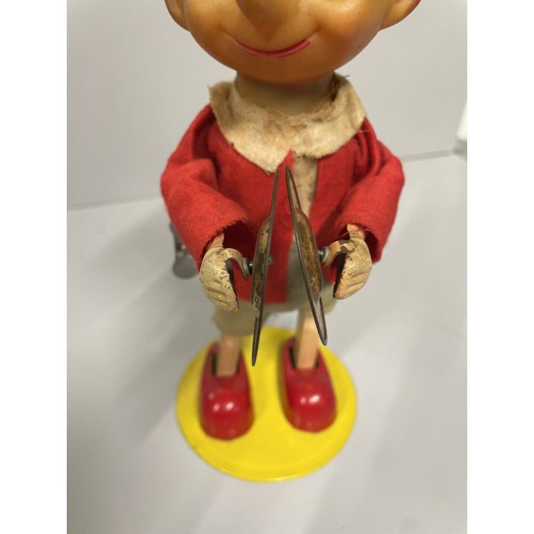 GIOCATTOLO LATTA VINTAGE BURATTINO PINOCCHIO Wind-UP 29,5 cm/h MADE JAPAN  '60