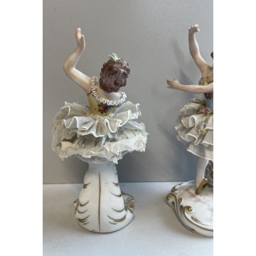 COPPIA BALLERINA CAPODIMONTE FIGURA STATUINA CERAMICA PORCELLANA PIZZO DONNA OLD