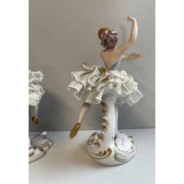 COPPIA BALLERINA CAPODIMONTE FIGURA STATUINA CERAMICA PORCELLANA PIZZO DONNA OLD