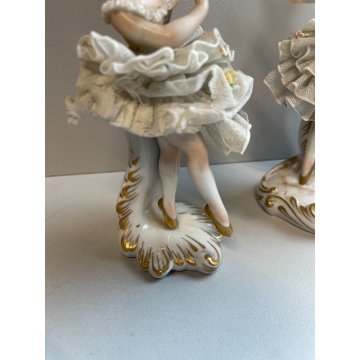 COPPIA BALLERINA CAPODIMONTE FIGURA STATUINA CERAMICA PORCELLANA PIZZO DONNA OLD
