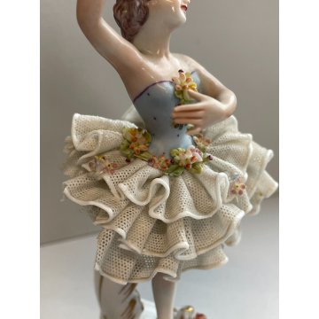 COPPIA BALLERINA CAPODIMONTE FIGURA STATUINA CERAMICA PORCELLANA PIZZO DONNA OLD