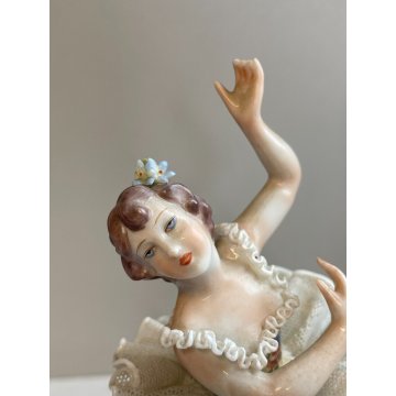 COPPIA BALLERINA CAPODIMONTE FIGURA STATUINA CERAMICA PORCELLANA PIZZO DONNA OLD