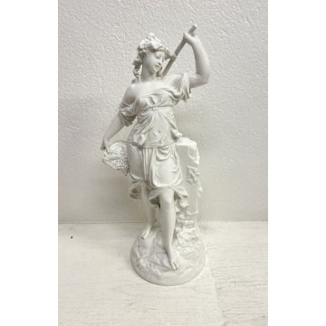 GRANDE SCULTURA CERAMICA DAMA BIANCA DONNA FIRMATA SC BASTONE FIGURA TUTTOTONDO