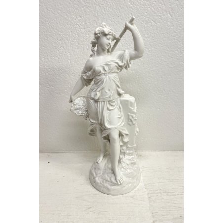 GRANDE SCULTURA CERAMICA DAMA BIANCA DONNA FIRMATA SC BASTONE FIGURA TUTTOTONDO