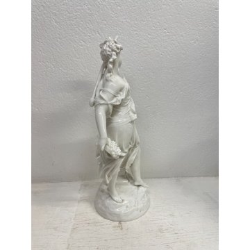 GRANDE SCULTURA CERAMICA DAMA BIANCA DONNA FIRMATA SC BASTONE FIGURA TUTTOTONDO