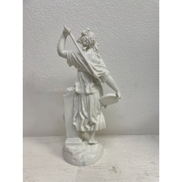 GRANDE SCULTURA CERAMICA DAMA BIANCA DONNA FIRMATA SC BASTONE FIGURA TUTTOTONDO