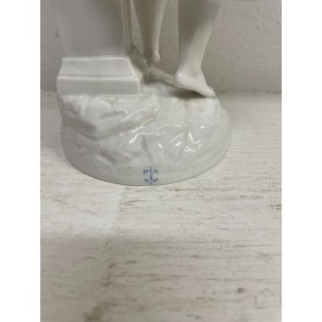 GRANDE SCULTURA CERAMICA DAMA BIANCA DONNA FIRMATA SC BASTONE FIGURA TUTTOTONDO