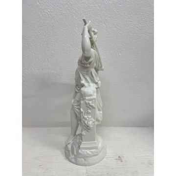 GRANDE SCULTURA CERAMICA DAMA BIANCA DONNA FIRMATA SC BASTONE FIGURA TUTTOTONDO