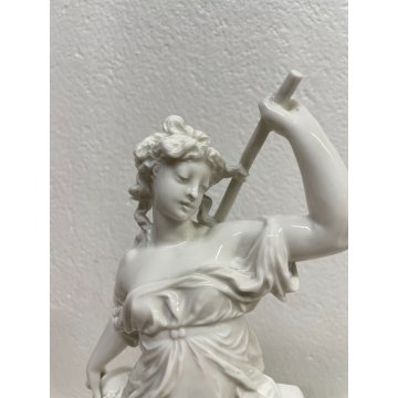 GRANDE SCULTURA CERAMICA DAMA BIANCA DONNA FIRMATA SC BASTONE FIGURA TUTTOTONDO