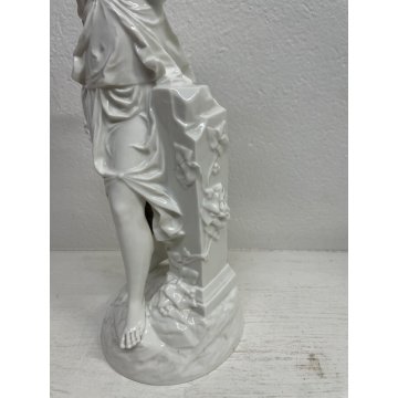 GRANDE SCULTURA CERAMICA DAMA BIANCA DONNA FIRMATA SC BASTONE FIGURA TUTTOTONDO