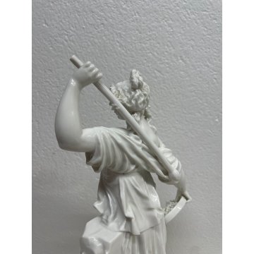 GRANDE SCULTURA CERAMICA DAMA BIANCA DONNA FIRMATA SC BASTONE FIGURA TUTTOTONDO