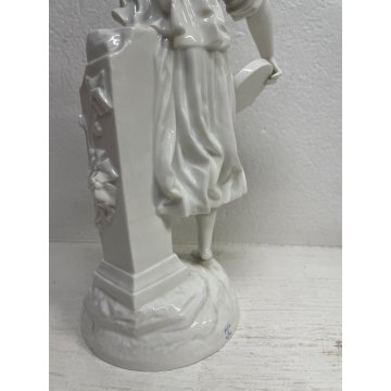 GRANDE SCULTURA CERAMICA DAMA BIANCA DONNA FIRMATA SC BASTONE FIGURA TUTTOTONDO