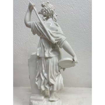 GRANDE SCULTURA CERAMICA DAMA BIANCA DONNA FIRMATA SC BASTONE FIGURA TUTTOTONDO