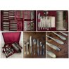 SET POSATE VINTAGE 90 pz 12 Pers. Martin METALLO ARGENTATO DECORO FLOREALE BAULE