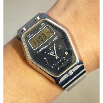 HEUER Manhattan Chronosplit GMT 104 403 anni 70 OROLOGIO POLSO Vintage Watch