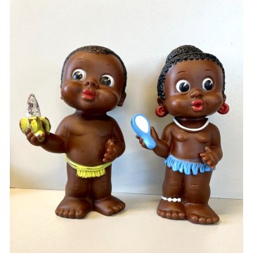 PUPAZZO GOMMA BIMBI AFRICANI LEDRA LEDRAPLASTIC COLLEZIONE VINTAGE 19 cm/h '60