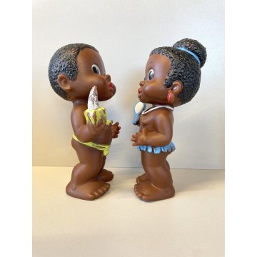 PUPAZZO GOMMA BIMBI AFRICANI LEDRA LEDRAPLASTIC COLLEZIONE VINTAGE 19 cm/h '60