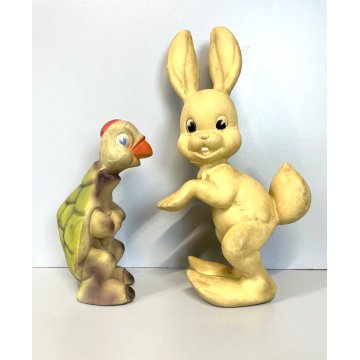 LOTTO 2 PUPAZZO GOMMA VINTAGE Rempel Pirelli Lepre 30 cm Tartaruga 19 cm  '60