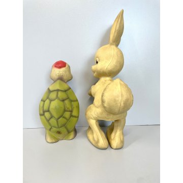 LOTTO 2 PUPAZZO GOMMA VINTAGE Rempel Pirelli Lepre 30 cm Tartaruga 19 cm  '60