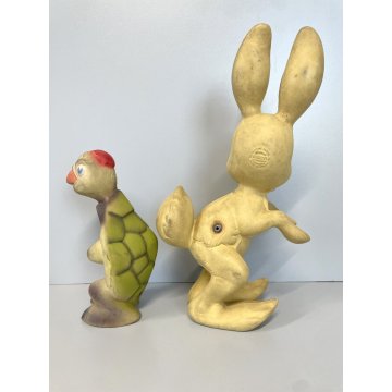 LOTTO 2 PUPAZZO GOMMA VINTAGE Rempel Pirelli Lepre 30 cm Tartaruga 19 cm  '60