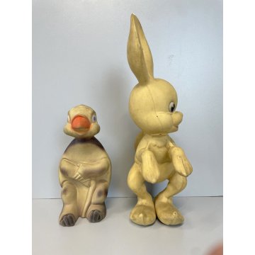 LOTTO 2 PUPAZZO GOMMA VINTAGE Rempel Pirelli Lepre 30 cm Tartaruga 19 cm  '60