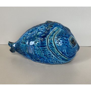 SCULTURA PESCE CERAMICA BLU Aldo Londi BITOSSI FLAVIA MONTELUPO ITALY FISH '60