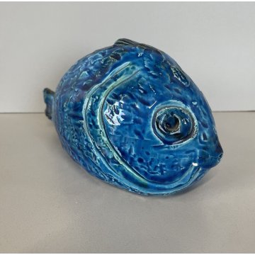 SCULTURA PESCE CERAMICA BLU Aldo Londi BITOSSI FLAVIA MONTELUPO ITALY FISH '60