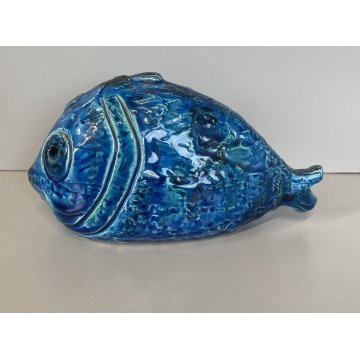 SCULTURA PESCE CERAMICA BLU Aldo Londi BITOSSI FLAVIA MONTELUPO ITALY FISH '60