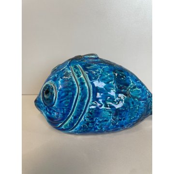 SCULTURA PESCE CERAMICA BLU Aldo Londi BITOSSI FLAVIA MONTELUPO ITALY FISH '60