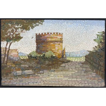 ANTICO QUADRO MICROMOSAICO TOMBA DI CECILIA MATELLA ROMA VATICANO MOSAICO RARO