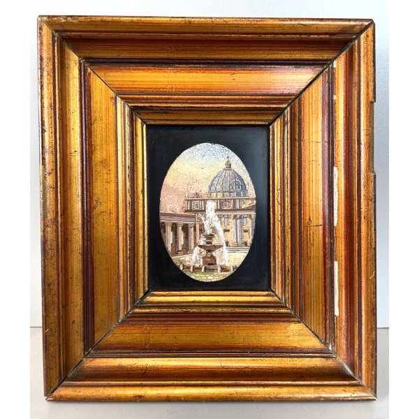 ANTICO QUADRO MICROMOSAICO PIAZZA S Pietro ROMA VATICANO MOSAICO RARO FONTANA