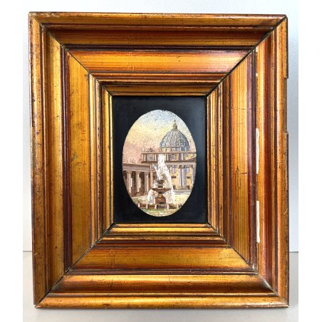 ANTICO QUADRO MICROMOSAICO PIAZZA S Pietro ROMA VATICANO MOSAICO RARO FONTANA