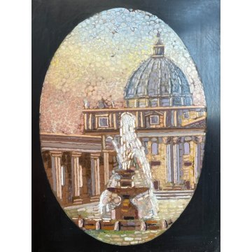 ANTICO QUADRO MICROMOSAICO PIAZZA S Pietro ROMA VATICANO MOSAICO RARO FONTANA