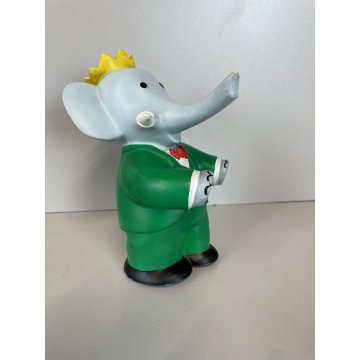 PUPAZZO GOMMA VINTAGE Roi BABAR Delacoste TELE HACHETTE B.BRUNNNOF 16 cm/h  1966