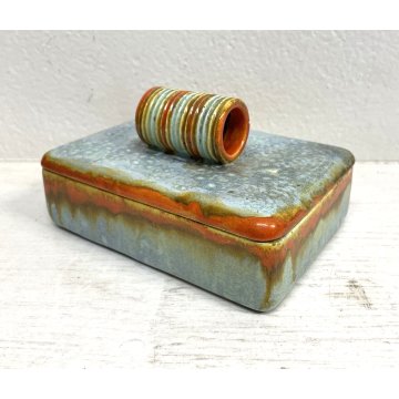 COFANETTO CERAMICA GOLDSCHEIDER AUSTRIA VINTAGE RETTANGOLARE COPERCHIO DECORO