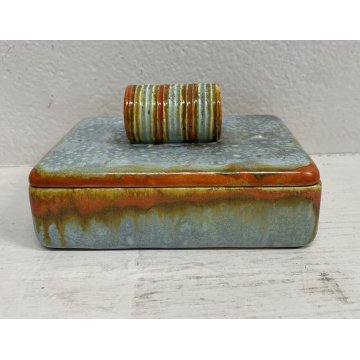 COFANETTO CERAMICA GOLDSCHEIDER AUSTRIA VINTAGE RETTANGOLARE COPERCHIO DECORO