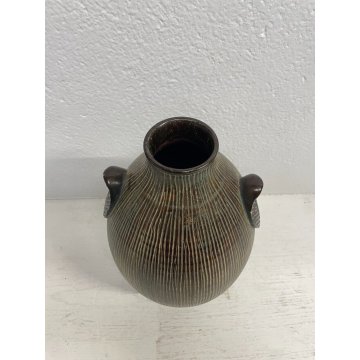 VASO CERAMICA ZACCAGNINI FIRENZE BIANSATO VASE SUPERFICIE INCISA '40 FIRMATO