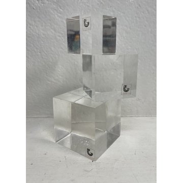 RARI 3 CUBI FERMACARTE PLEXIGLASS GUZZINI '70 CUBE PLASTICA OFFICE DECOR ITALY