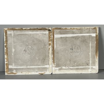 COPPIA PIASTRELLE CERAMICA S.C.I LAVENO FORMELLA DIPINTO MARINA BARCHE FIRMATA