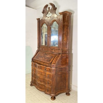 ANTICO TRUMEAU LOMBARDO PRIMI 1900 COMÒ CREDENZA DOPPIO CORPO RIBALTA LEGNO NOCE