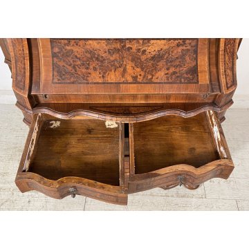 ANTICO TRUMEAU LOMBARDO PRIMI 1900 COMÒ CREDENZA DOPPIO CORPO RIBALTA LEGNO NOCE