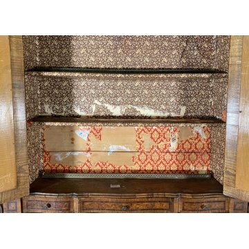 ANTICO TRUMEAU LOMBARDO PRIMI 1900 COMÒ CREDENZA DOPPIO CORPO RIBALTA LEGNO NOCE