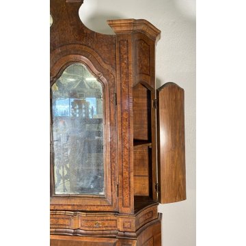ANTICO TRUMEAU LOMBARDO PRIMI 1900 COMÒ CREDENZA DOPPIO CORPO RIBALTA LEGNO NOCE