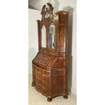 ANTICO TRUMEAU LOMBARDO PRIMI 1900 COMÒ CREDENZA DOPPIO CORPO RIBALTA LEGNO NOCE