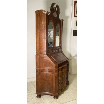 ANTICO TRUMEAU LOMBARDO PRIMI 1900 COMÒ CREDENZA DOPPIO CORPO RIBALTA LEGNO NOCE