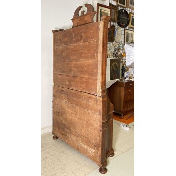 ANTICO TRUMEAU LOMBARDO PRIMI 1900 COMÒ CREDENZA DOPPIO CORPO RIBALTA LEGNO NOCE