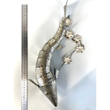 ANTICA SCULTURA PESCE ARTICOLATO SNODATO METALLO ARGENTATO DECORO INCISO ORIENTE