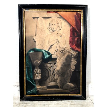 QUADRO DISEGNO TECNICA MISTA TEMPERA CARTA Vittoria alata COPPA CALICE TRICOLORE